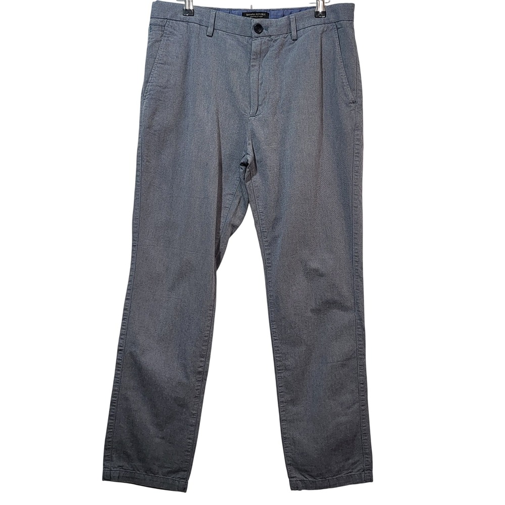 Banana Republic Kentfield Pant Mens 33x32 Blue Grey Textured Chino Dress Slacks